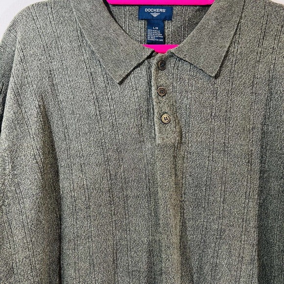 Dockers Grandpa Sweater Sz XL Long Sleeve 3 Button Collared Olive Green New Tags - Picture 7 of 7